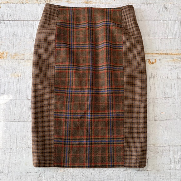 Jenni Kayne Dresses & Skirts - Jenni Kayne Wool Plaid Pencil Skirt size 4-6? Silk Lined Brown Houndstooth